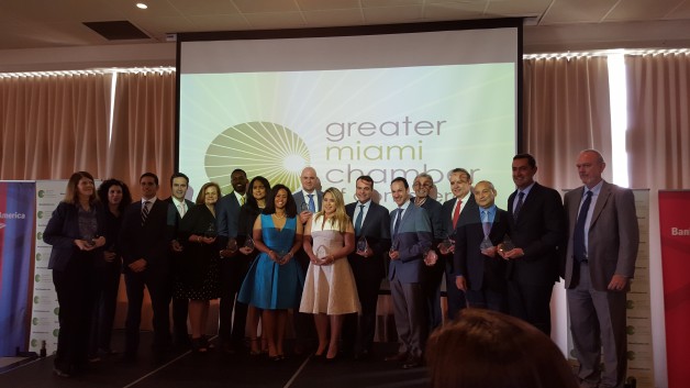 Armando Caceres accepts accepts the award for becoming a 2016 Business of the Year Finalist in South Florida on behalf of All Florida Paper from the Greater Miami Chamber of Commerce.