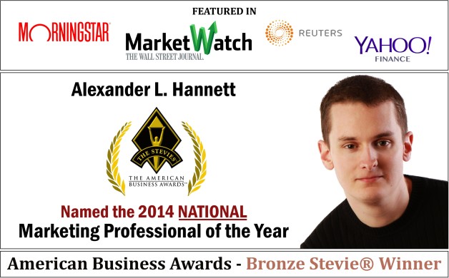 Alexander L. Hannett, the Manager of Corporate Strategy and Marketing at All Florida Paper was Recognized as the Bronze Stevie® Winner for 2014 National Marketing Professional of the Year at the American Business Awards™ in Chicago on June 13, 2014